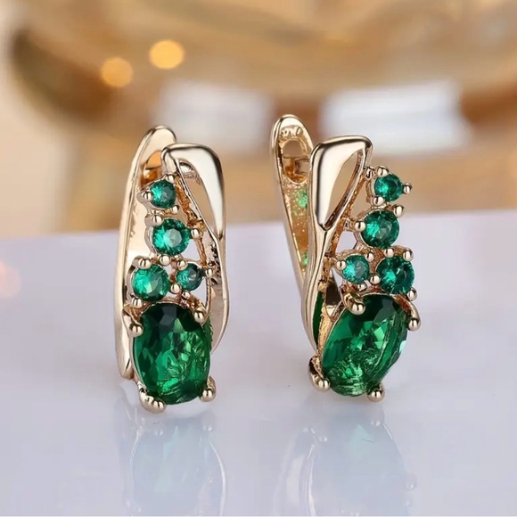 Anthropologie Jewelry - Gold and Emerald Earrings.